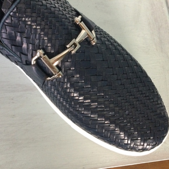 MARC NOLAN MEN’S BOARDWALK NAVY WOVEN LEATHER HORSE-BIT SNEAKERS main image 16
